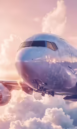 the airplane in the sky with clouds all around it