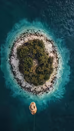 aerial view of round island in the ocean
