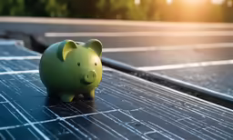 a piggy bank sits on the side of a solar panel
