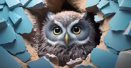 a very cute looking bird looking through some crack