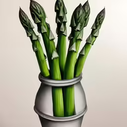 some green stalks are in a gray vase