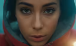 a person in a red jacket with a blue hood