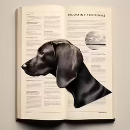 a dog that is sitting down on a page