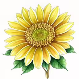 a sunflower with a green stem with leaves