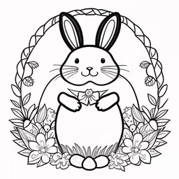 a rabbit that is sitting inside of a flower wreath