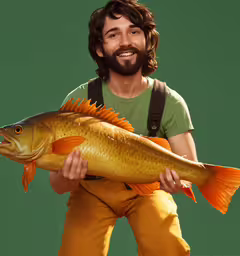 a close up of a person holding a fish,a man holding a large fish on a green background