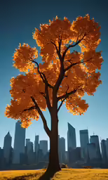 a big tree sitting under a bright blue sky