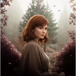a woman is looking at something in the distance