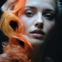 an artistic photo of a woman with orange hair