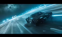 a very long and fast car driving down the highway