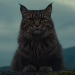 a cat sitting in the shade on top of a hill