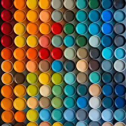 an array of color samples arranged with a paintbrush