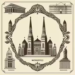 an ornate picture with some buildings and a frame,the architecture of the city in russian