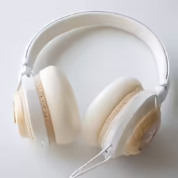 closeup of a pair of headphones, made from white plastic