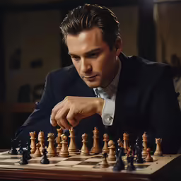 a man that is sitting at a chessboard