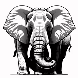a drawing of an elephant with its tusks extended,an elephant standing in the middle of a white ground
