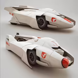 two white and red vehicles are next to each other