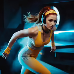 a woman in a yellow and white outfit