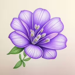 purple flower with green leaves on a white background