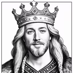 a portrait of a man in a crown