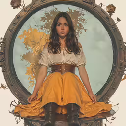 the girl is sitting down wearing boots