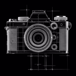 the camera is sketched with black ink