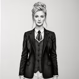 a drawing of a woman with her hair in a bun