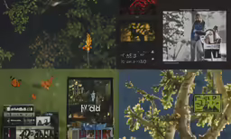 several pictures on a wall of a man sitting down