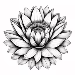 black and white lotus drawing on paper,a flower in the middle of a drawing