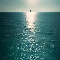 some green water and some clouds and a person