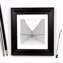 black framed artwork on a wall with pens and markers