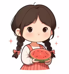 a girl in pink holding a slice of watermelon