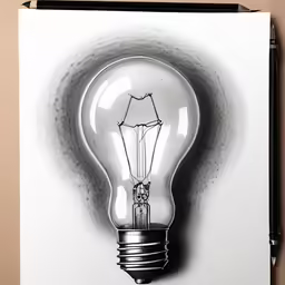 pencil drawing of a light bulb displayed on paper