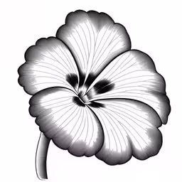 a black and white flower with its long stem,a drawing of a large flower on a white background