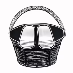 a basket with two glasses and an empty handle