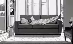 an image of a man laying on top of the couch,a man laying on top of a couch next to a window