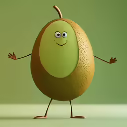 a cartoon character wearing a green fruit with legs and arms