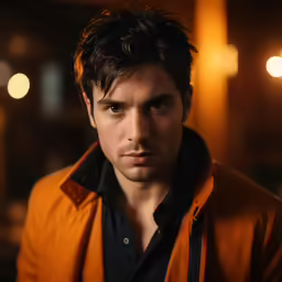 a young man with a messy haircut standing near candles