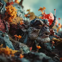 an illustration of a scary animal made to look like he is coming out of the trees