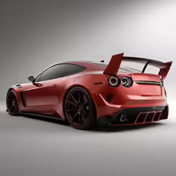 the red car with its rear wings open