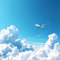 a large plane flying high above a cloud bank