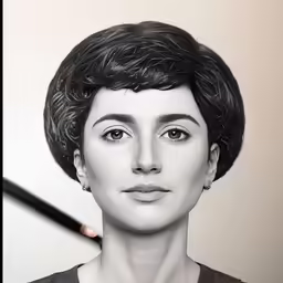 a woman with her hair pulled back in a pixie