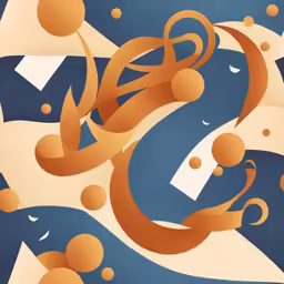 a painting of orange and blue shapes on a white background