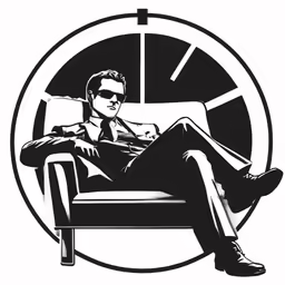 a man sitting in a chair with his legs crossed