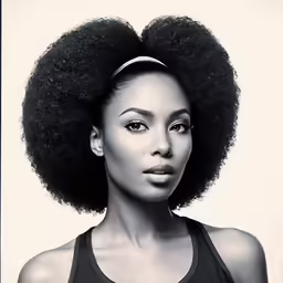 a woman with an afro braid in black and white