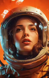 a female astronaut stares into the distance
