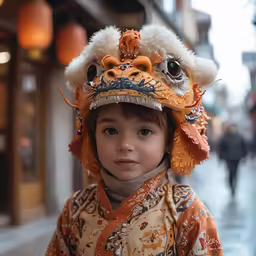 a young child with an oriental outfit on