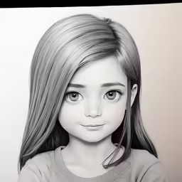 a little girl that has long hair and is wearing a gray sweater