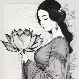 a woman is holding a lotus flower with her eyes closed,a woman holding a water lily in her hands