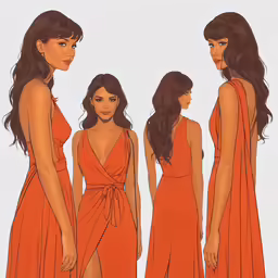 a drawing of three women in dresses